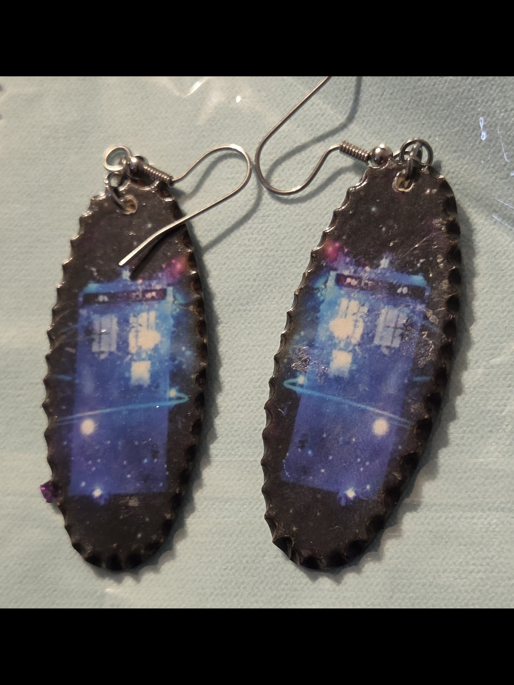 Handmade Dr.Who Blue TARDIS Bottlecap Dangle Earrings